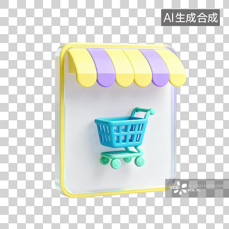 【AI数字艺术】3D磨砂玻璃材质电商购物主题线上购物网页应用界面购物车元素图片素材