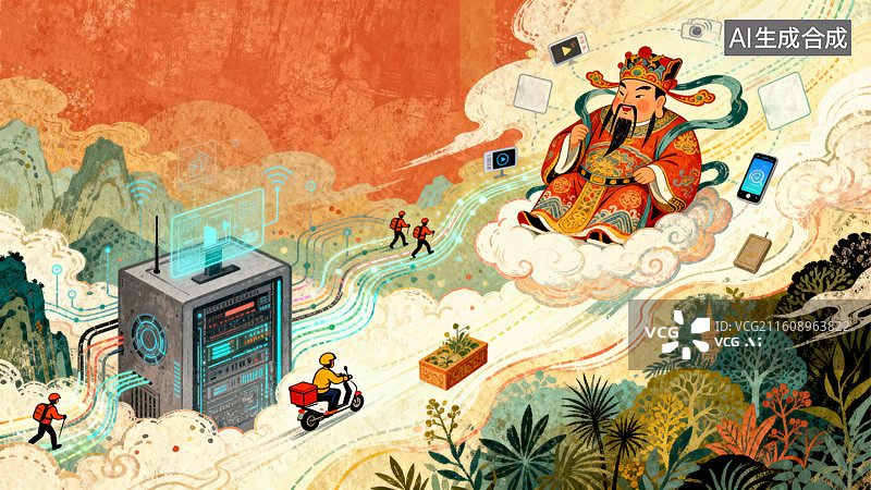 【AI数字艺术】元宇宙 财神来了 中国传统节日插画系列图片素材