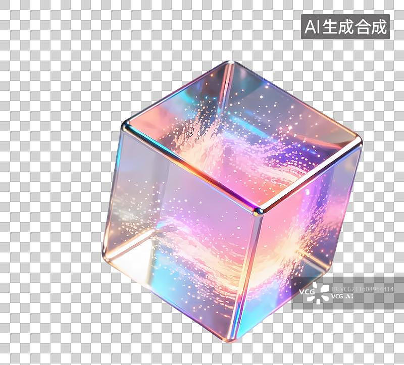 【AI数字艺术】幻彩透明立方体图片素材