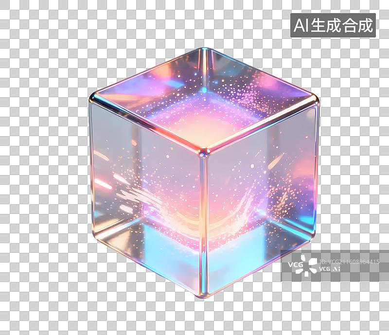【AI数字艺术】幻彩透明立方体图片素材