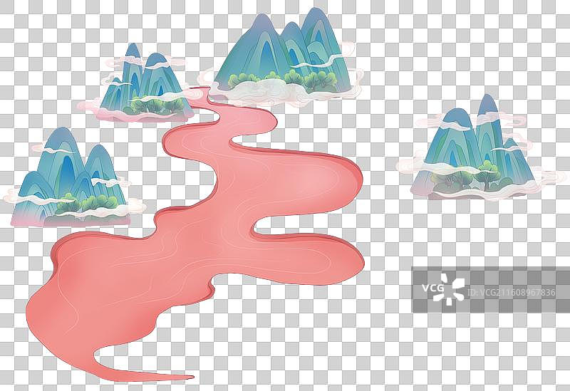 国潮风山脉河流图片素材