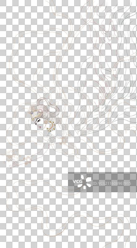 敦煌飞天女子国潮风线条插画图片素材