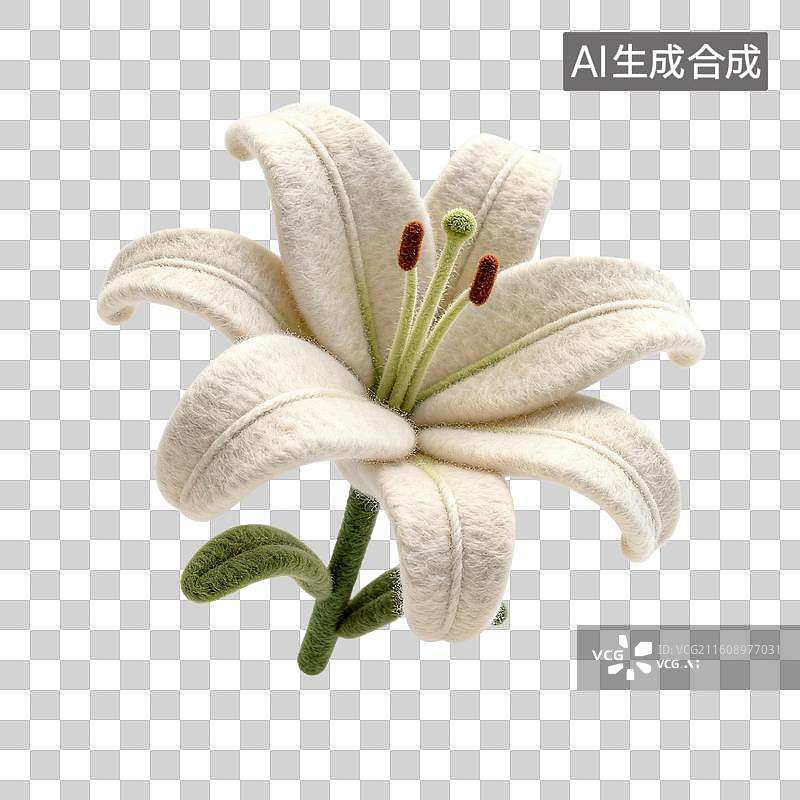 【AI数字艺术】手工毛毡制作的白色百合花图片素材