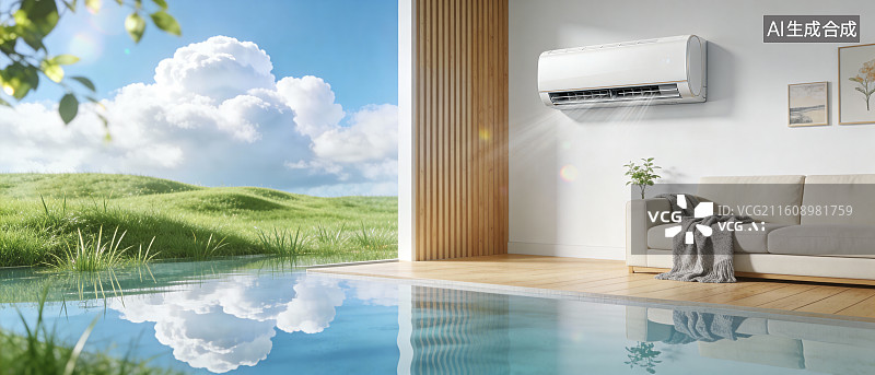 【AI数字艺术】空调家居室内外清新舒适展示背景素材图片素材