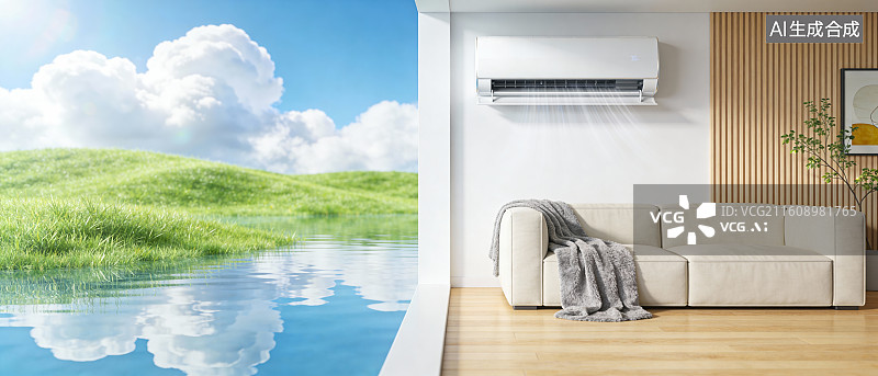 【AI数字艺术】空调家居室内外清新舒适展示背景素材图片素材