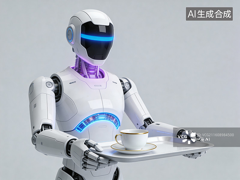 【AI数字艺术】机器人端着托盘服务图片素材