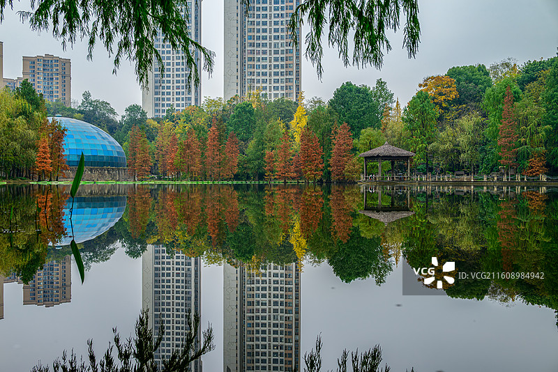 重庆观音塘湿地公园初冬镜像图片素材