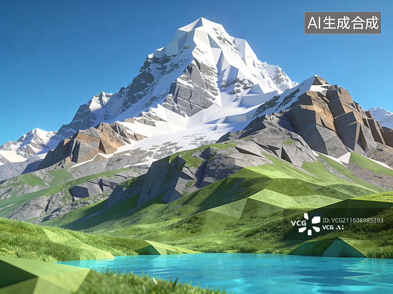 【AI数字艺术】雪山绿谷与碧湖景观图片素材