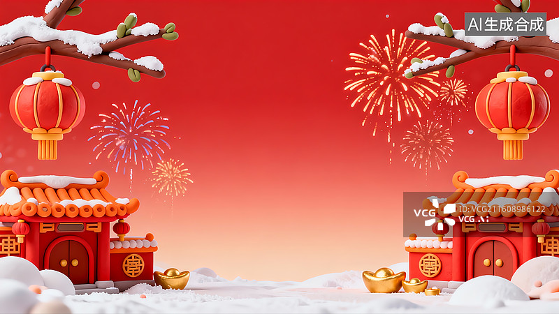 【AI数字艺术】3D卡通粘土国风春节节日庆祝背景图片素材