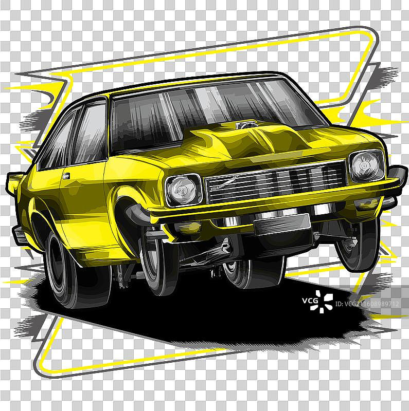 带灰色条纹的黄色赛车图片素材