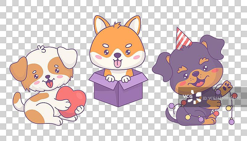 快乐的节日小狗套装 可爱的卡通小狗图片素材