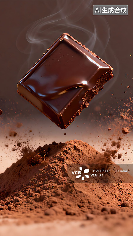 【AI数字艺术】AIGC：半空中的巧克力和堆成山的可可粉 背景壁纸图片素材