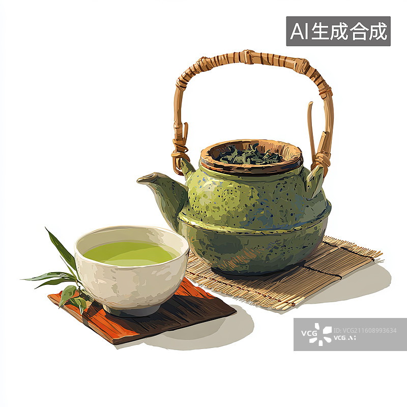 【AI数字艺术】茶壶与茶杯静物图图片素材