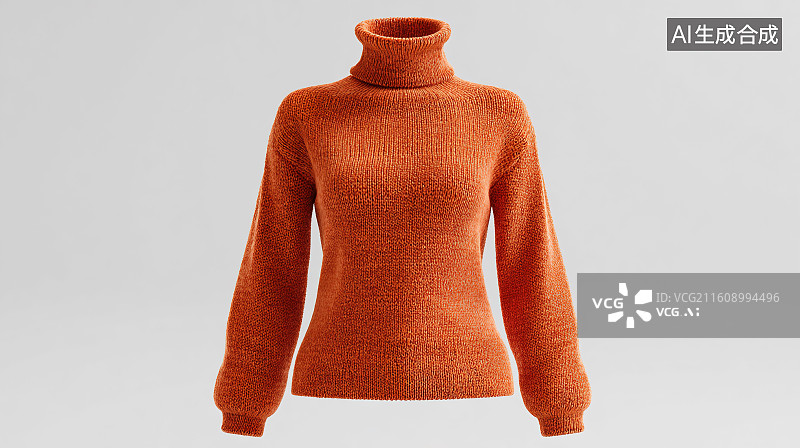 【AI数字艺术】浅白背景下的橙色罗纹高领毛衣图片素材