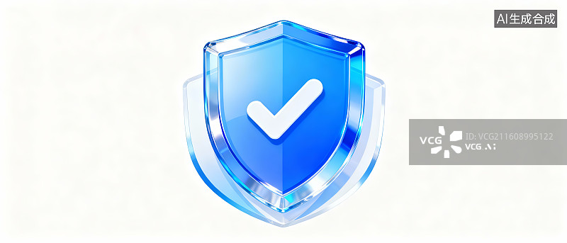 【AI数字艺术】蓝色盾牌图标带对勾图片素材