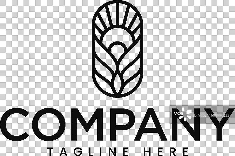 小麦谷物面粉与日出简约风格的标志图片素材