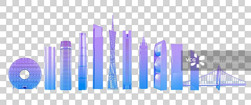 3D渲染的广州城市地标元素广州城市插画图片素材