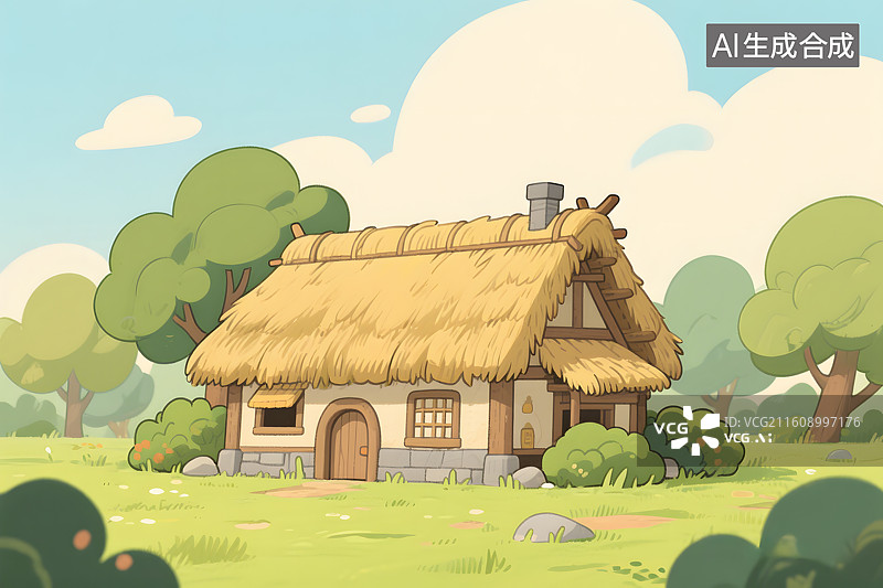 【AI数字艺术】山林间的茅草屋小屋图片素材