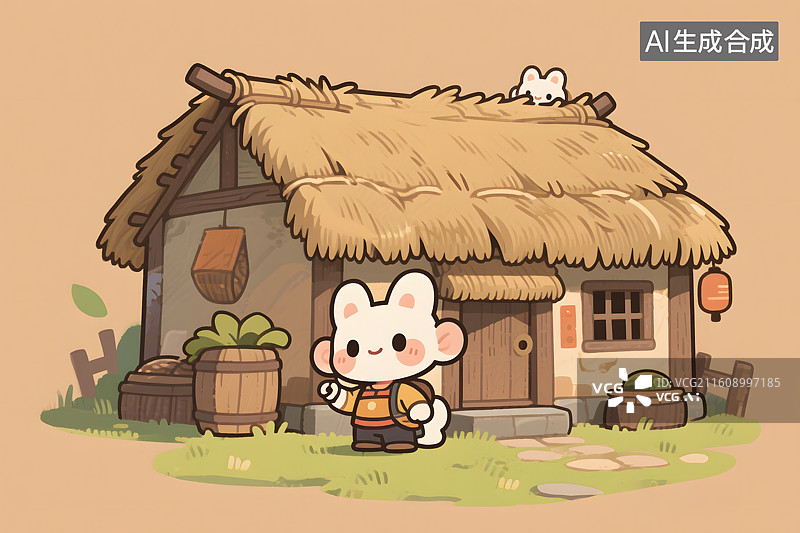 【AI数字艺术】山林间的茅草屋小屋图片素材
