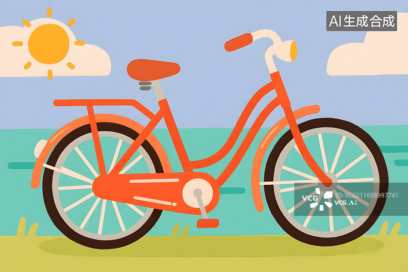 【AI数字艺术】卡通风格自行车插画图片素材