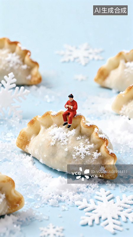 【AI数字艺术】冬至饺子小人微距创意场景图片素材