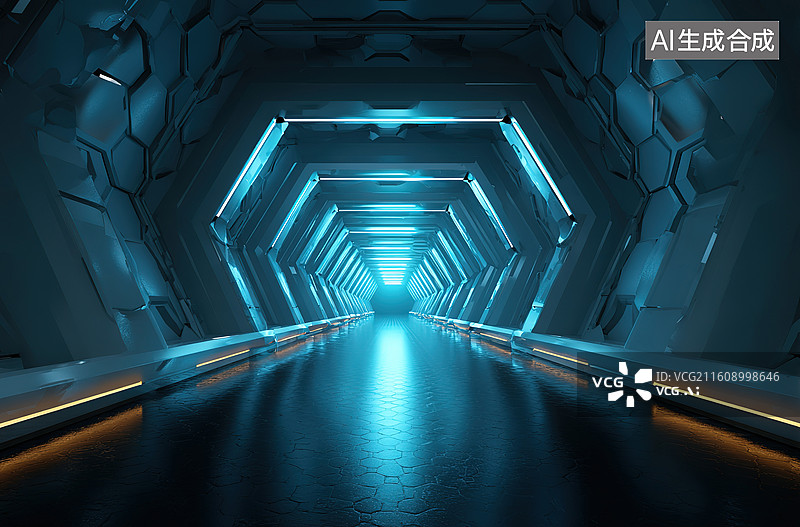 【AI数字艺术】未来科技隧道内部景象图片素材