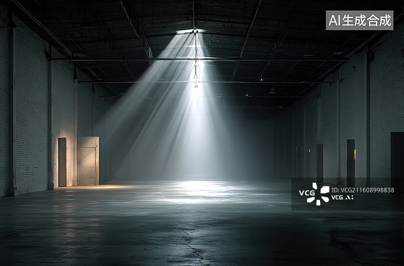 【AI数字艺术】光线穿透空旷仓库图片素材