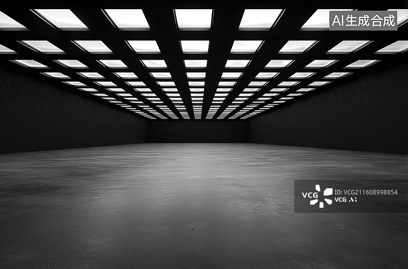 【AI数字艺术】空旷黑暗的室内空间图片素材