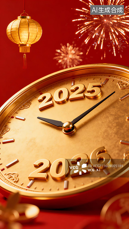 【AI数字艺术】2026年元旦倒计时灯笼烟花插画图片素材