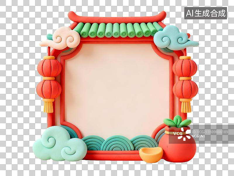 【AI数字艺术】3D卡通粘土传统国风春节过年边框图片素材