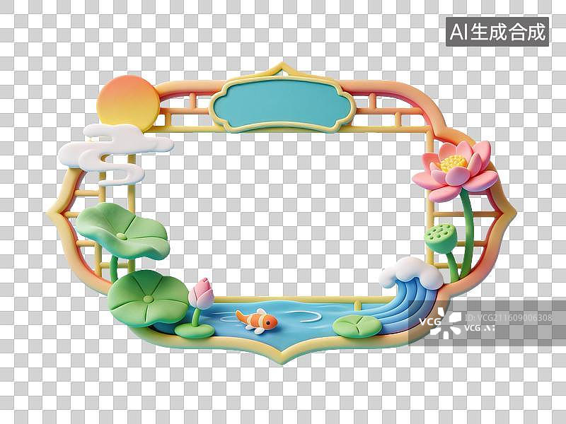 【AI数字艺术】3D卡通粘土国风大暑节气边框图片素材