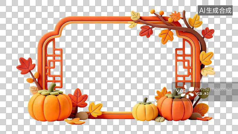 【AI数字艺术】3D卡通粘土国风秋天秋季边框图片素材