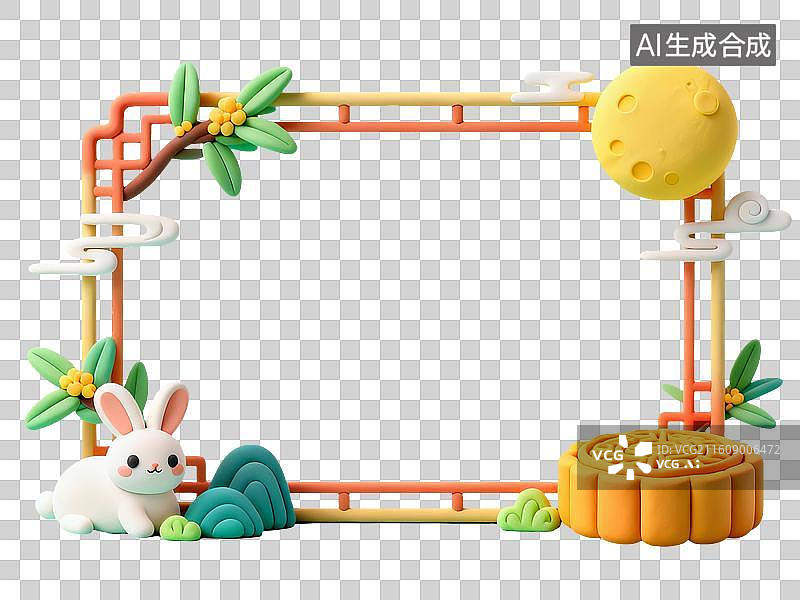 【AI数字艺术】3D卡通粘土国风传统中秋节边框图片素材