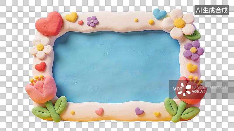 【AI数字艺术】3D卡通粘土花朵边框图片素材