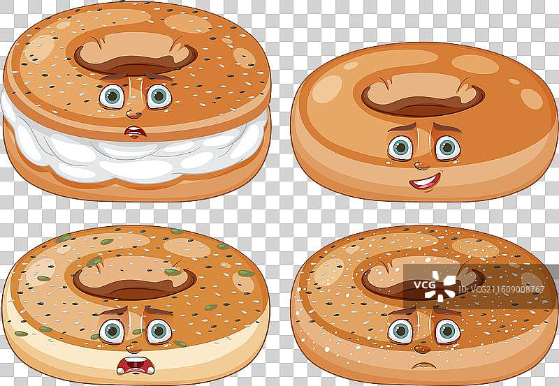 四个表情各异的贝果图片素材