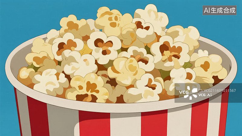 【AI数字艺术】红白条纹桶中的爆米花图片素材