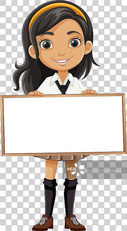 微笑的女孩拿着一块空白牌子图片素材