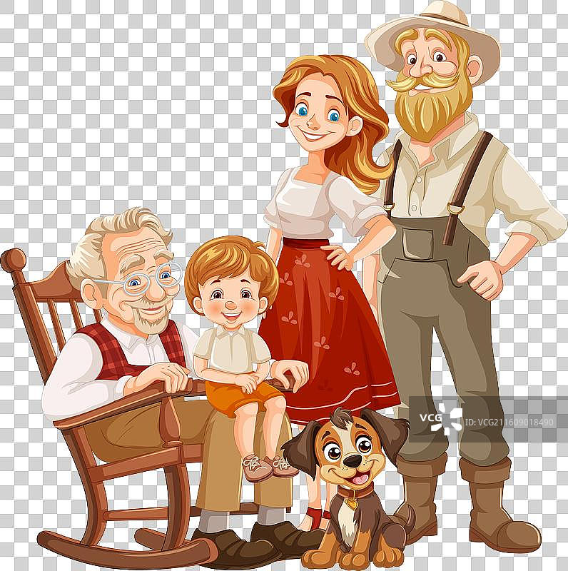 一家人与狗的肖像，面带笑容图片素材