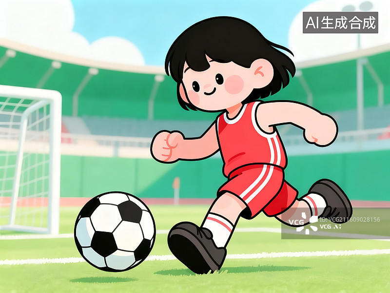 【AI数字艺术】运动场上踢足球的运动员插画图片素材