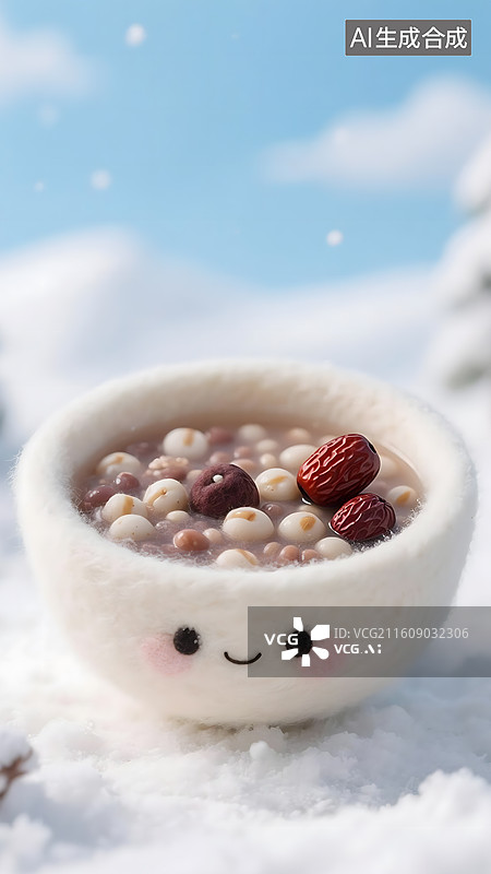 【AI数字艺术】AIGC：3D卡通拟人羊毛毡风格腊八粥，腊八节背景图片素材