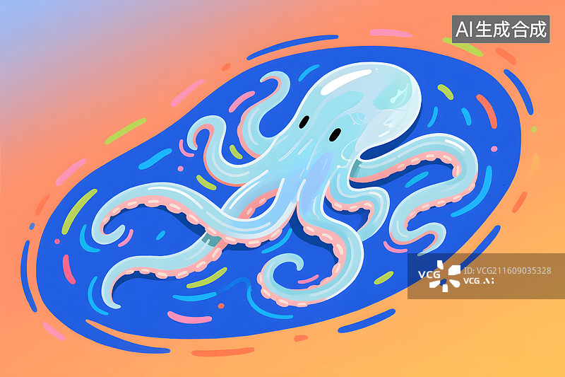 【AI数字艺术】卡通章鱼海底游图片素材