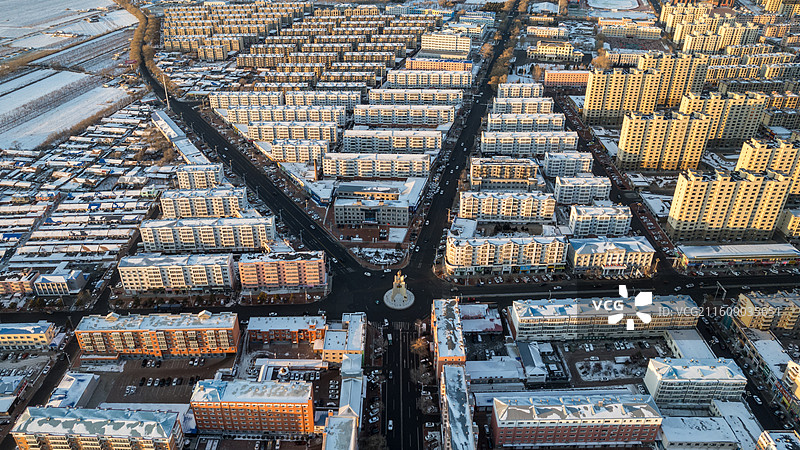冬季城市建筑的高角度透视：黑龙江省齐齐哈尔市依安县县城依安镇冬季航拍，Yian China图片素材