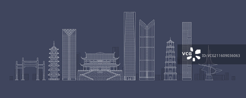 福建福州城市地标建筑插画线稿图片素材
