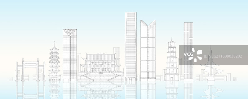 福建福州城市地标建筑插画线稿图片素材