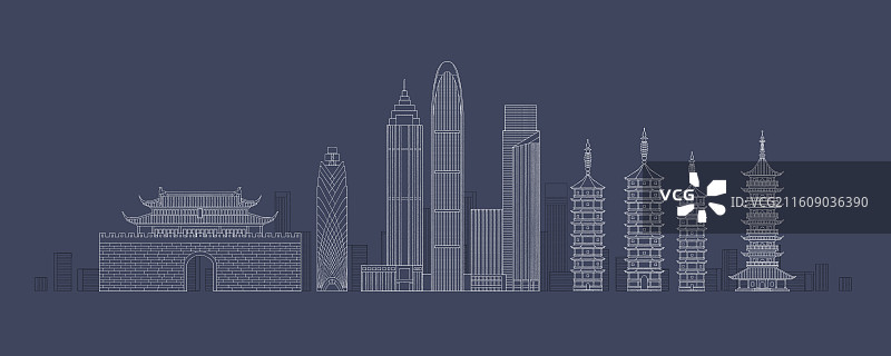 浙江嘉兴城市地标建筑插画线稿图片素材