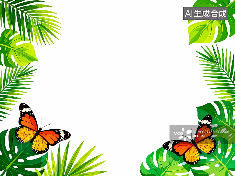 【AI数字艺术】棕榈叶组成的边框图片素材