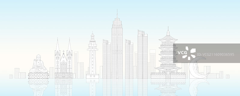 山东烟台城市地标建筑插画线稿图片素材