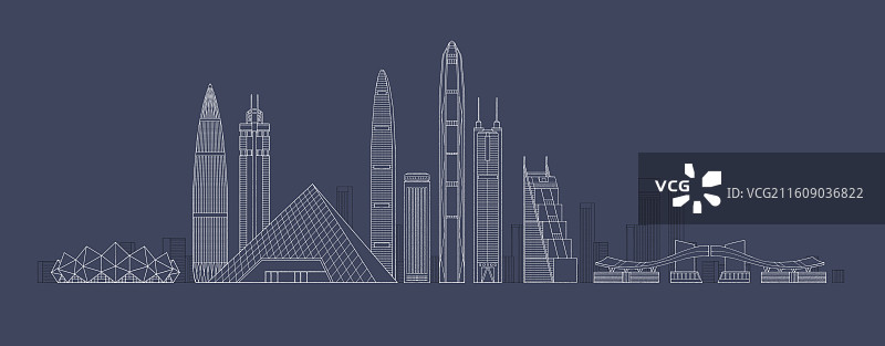 广东深圳城市地标建筑插画线稿图片素材