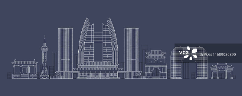 山东泰安城市地标建筑插画线稿图片素材