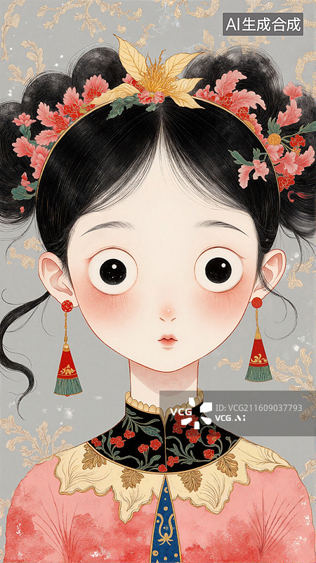 【AI数字艺术】古风少女画像图片素材